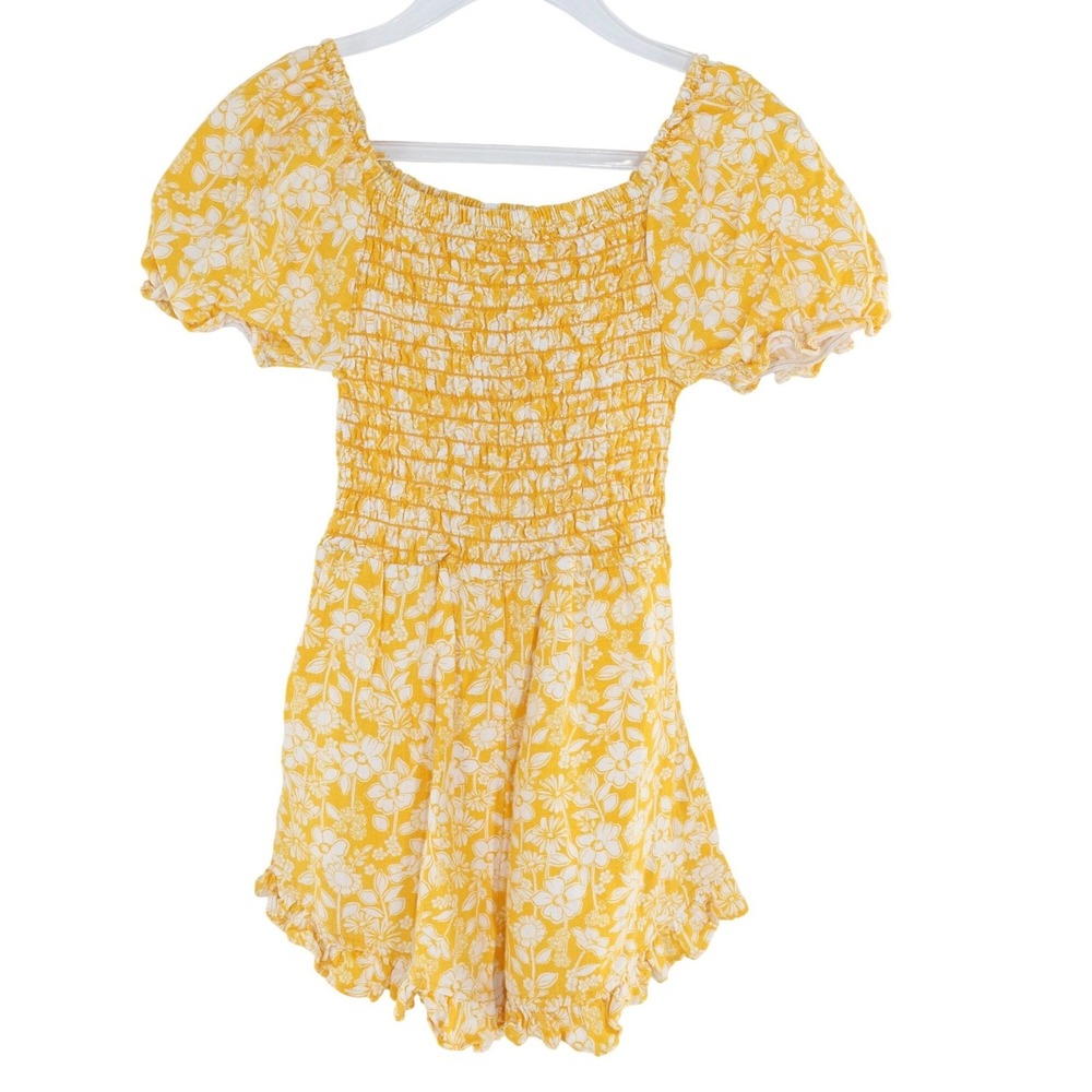 Vince Camuto Floral Smocked Romper Puff Sleeve Size 7 Yellow